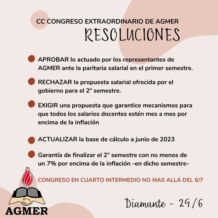 AGMER rechazó la propuesta salarial ofrecida por el gobierno para el 2do semestre