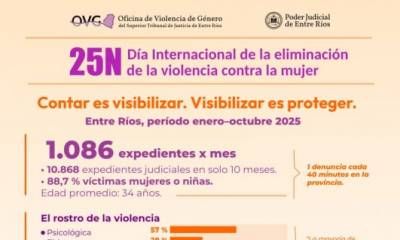 25N: en Entre Ríos se registran más de 1.000 expedientes por mes vinculados a violencia contra mujeres.
