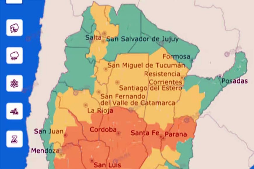 Hay alerta naranja y amarilla por tormentas y viento para este jueves. Entre Ríos, una de las 16 provincias afectadas.