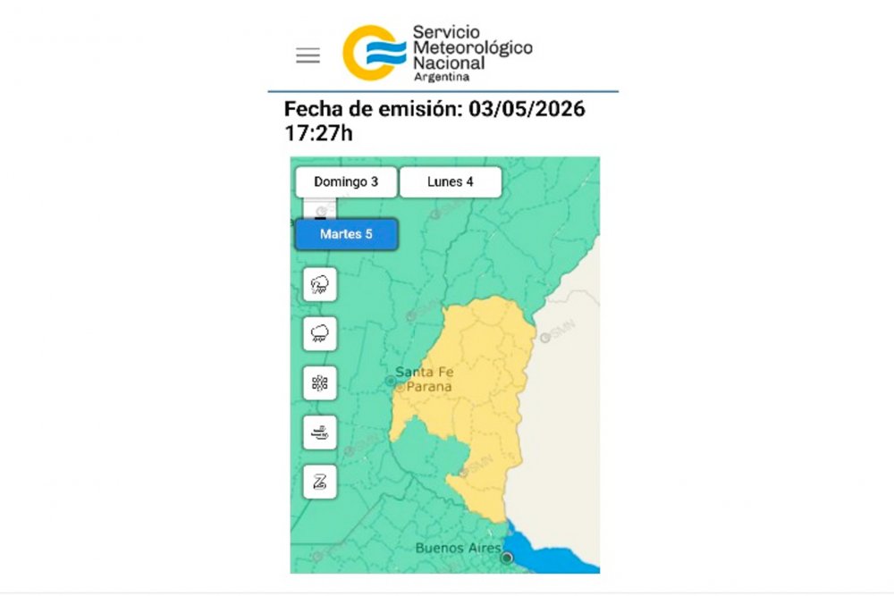 Rige una alerta amarilla por tormentas en Entre Ríos