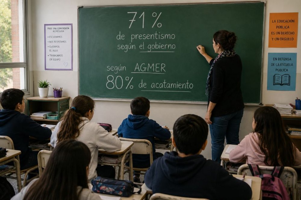 Agmer aseguró que el paro tuvo un acatamiento del 80%, mientras que el Gobierno afirmó que el presentismo fue del 71%