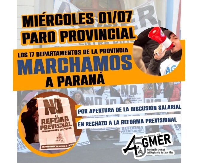 Agmer redobla la apuesta y convoca a un nuevo paro con marcha a Paraná por salarios y contra la reforma previsional