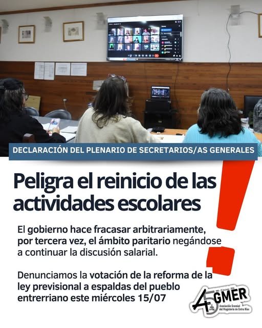 AGMER anuncia que peligra el normal reinicio de clases