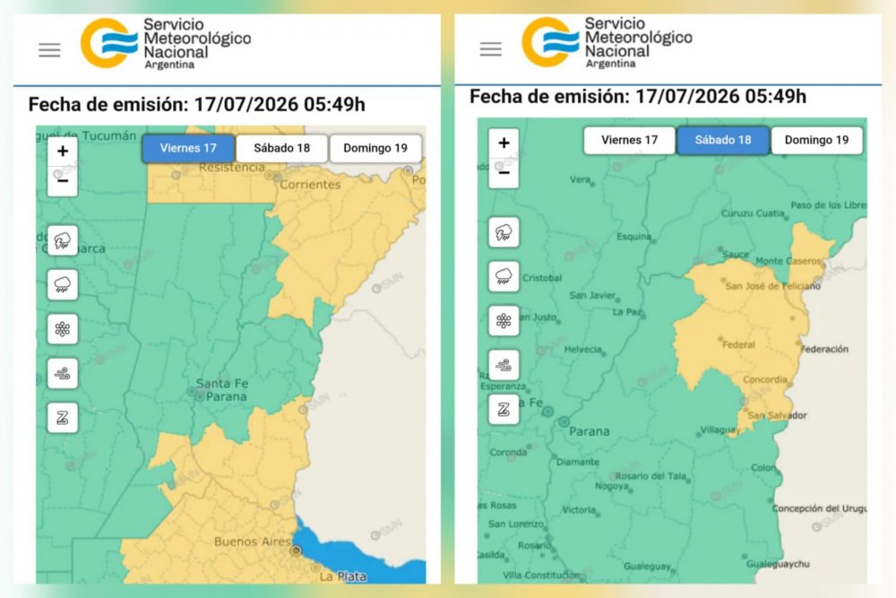 El Servicio Meteorológico emitió un alerta amarillo por tormentas para Entre Ríos durante este fin de semana