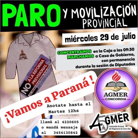 Anunciaron un nuevo paro docente en Entre Ríos