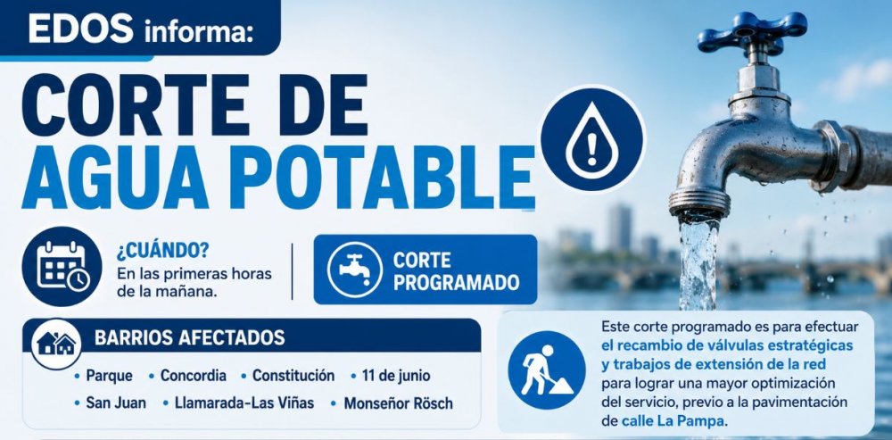 Este jueves habrá un corte programado de agua potable