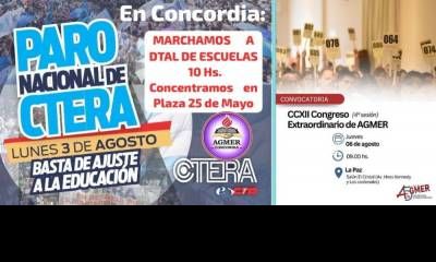 AGMER se adhiere al paro nacional docente convocado para el próximo lunes