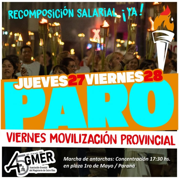 AGMER anunció un paro docente de 48 horas para el jueves y viernes por la pérdida salarial