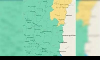 Rige un alerta para cinco departamentos entrerrianos por tormentas fuertes y granizo.