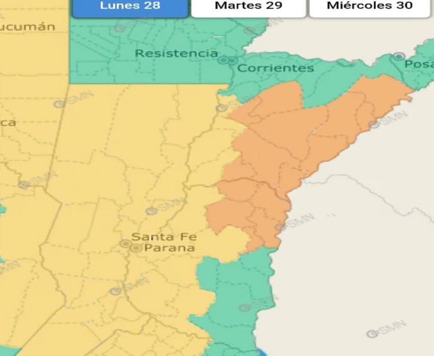 El SMN actualizó las alertas por tormentas para este lunes y martes